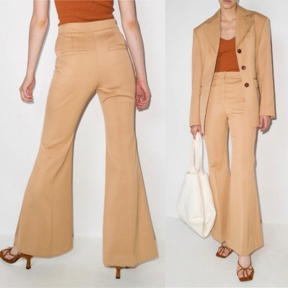 NWT LVIR Big Bell Bottom Pants High Waist Flare Wool Blend Office Beige Medium - Picture 9 of 9